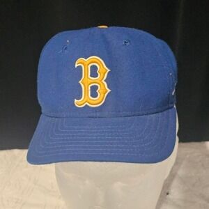 Vintage New Era Boston Red Sox Fitted Hat Blue Yellow B Logo Size 7 1/8 USA Made